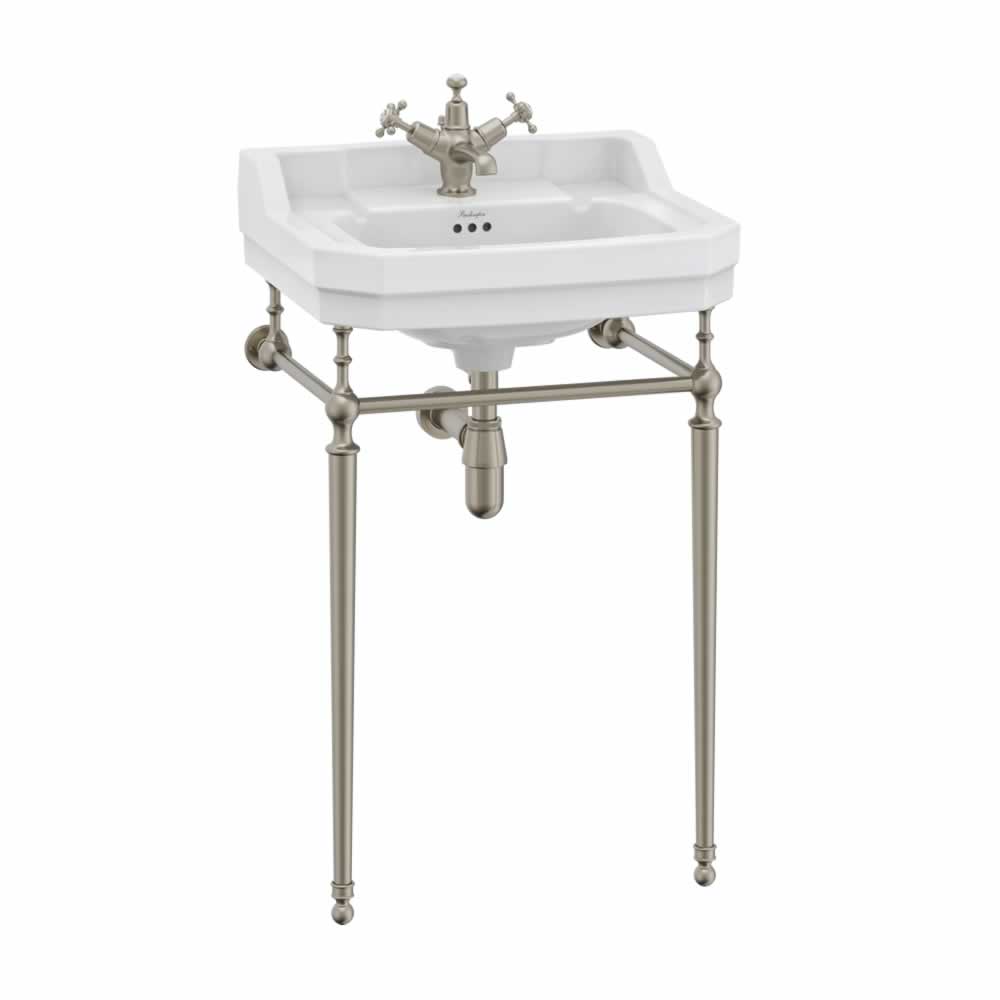 Edwardian 56cm basin withbrushed nickel wash stand